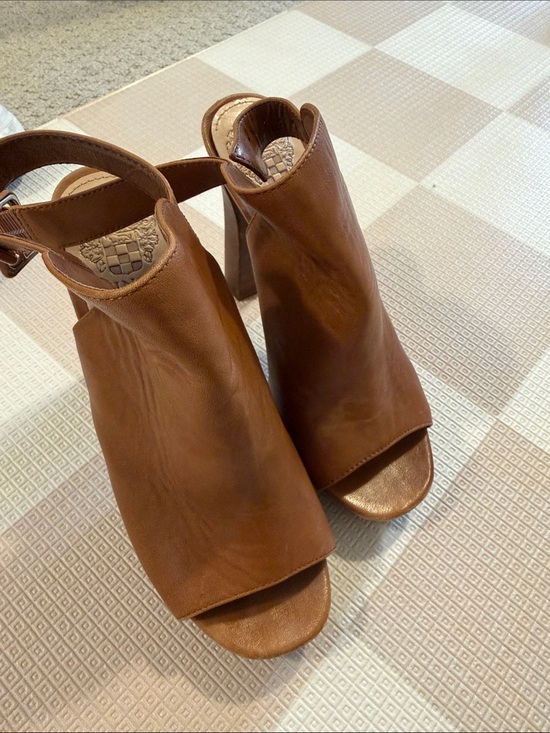 Vince Camuto Shoes - Vince Camuto Cognac Brown Open-Toe Block Heel Sandals